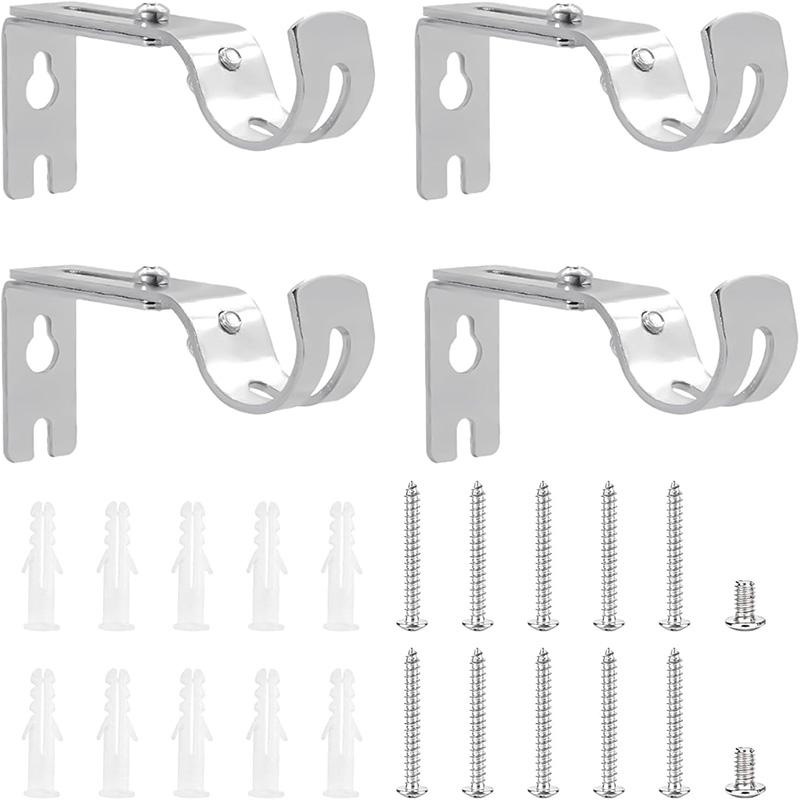 4Pcs Heavy Duty Curtain Pole Brackets for 25mm Poles Adjustable Wall-mounted Curtain Rod Support Metal Curtain Pole Holders Set