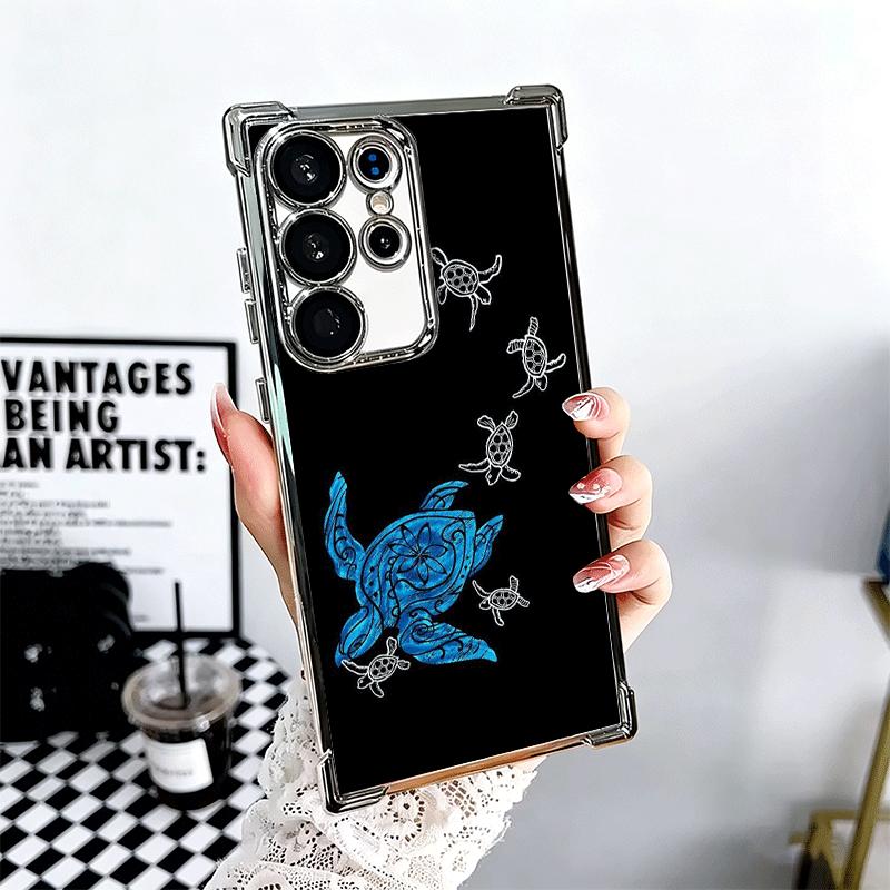 Cartoon Ocean Sea Turtle Plating Phone Case For Samsung Galaxy S24 S25 FE S26 Edge S23 Ultra S22 S21 Plus S20 Anti-Fall Airabag