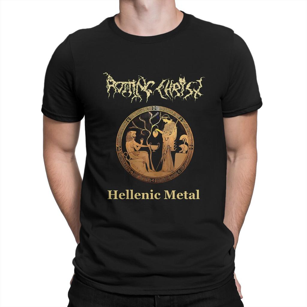 Men's Hellenic Metal- Greek Black Metal T Shirts Rotting Christ Pure Cotton Tops Awesome Short Sleeve Round Collar Tee Shirt
