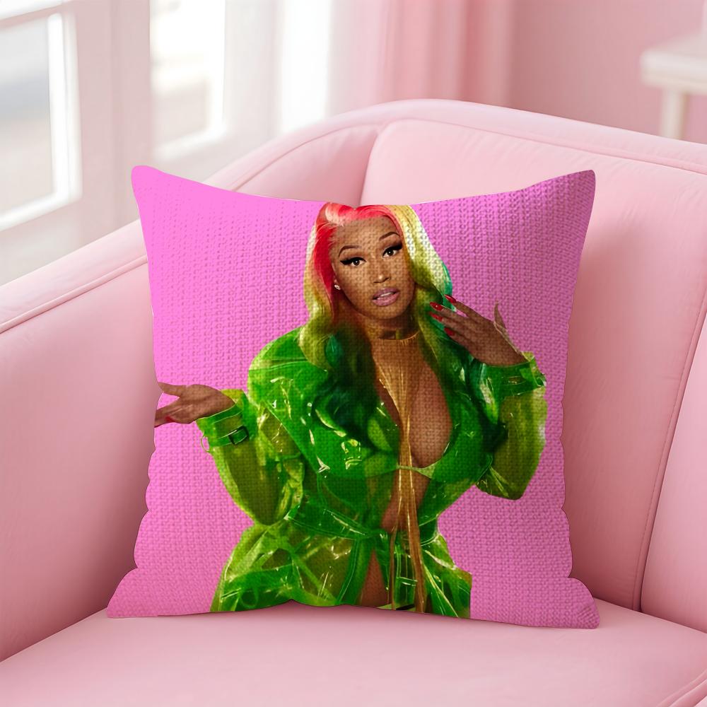 N-Nicki Minajj Singer Cushion Cover Natural Linen Pillow Case Double-Sided Print Decorative Sofa Pillowcase Home Decor Gift
