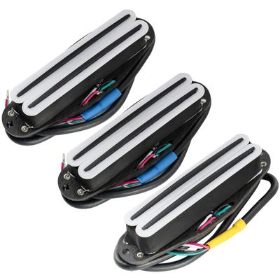 Musiclily Pro Alnico 5 Humbucker Super Distortion and Bridge Pickup Set for Strat Electric White Black Rails ST-DPHA Single-Size Neck, Middle, Guitar,