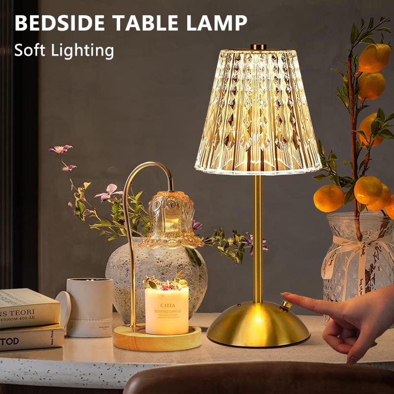 Cordless Table Lamp Dimmable Crystal Table Lamp 3 Colors LED Gold Lamp Portable Lamp Vintage  Rechargeable Touch Lamp for room