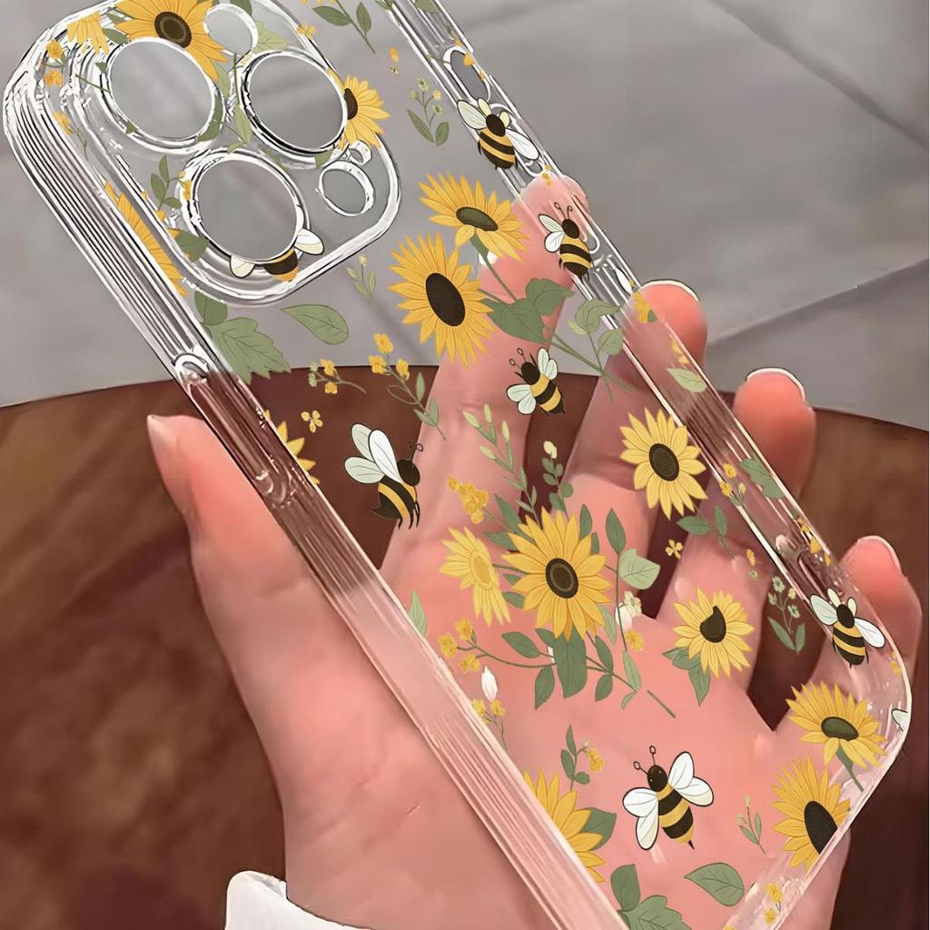 Custodia Trasparente Anti-Caduta Fiore Giallo Ape per iPhone 14/15/16/17 Pro Max