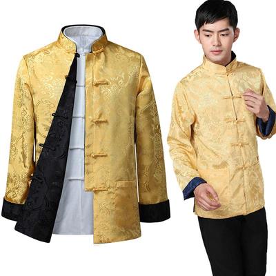 Bluse für Herren, Neujahrs-Tang-Anzug, mit Nadel bestickte Knöpfe, traditionelles chinesisches Kung-Fu-Hemd, Cosplay-Tunika, Drachen-Oberteil
