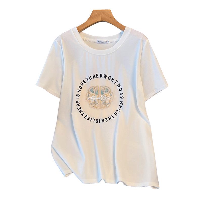 Women's Plus Size Slimming Loose Mid-Length Round Neck Short Sleeve T-shirt 200/300/350 Jin 6308
