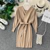 Autumn and Winter New Korean Version of Retro Slimming Knit Buttock Dress