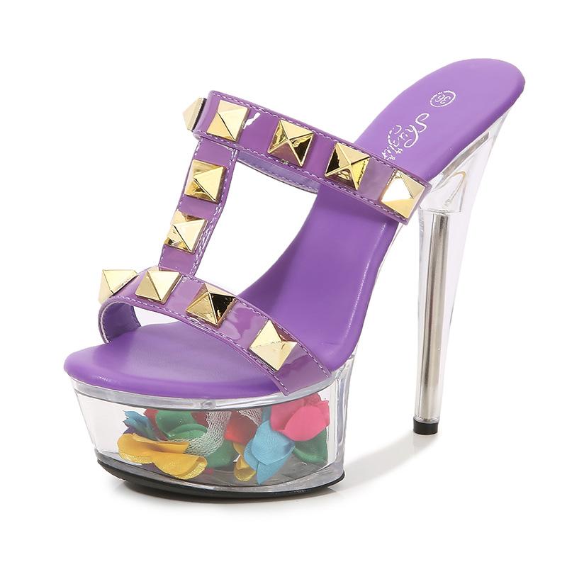 Women's Platform Sandals Gold Rivet Sexy Clear Platform Sandals Crystal Flower Sandals LFD-190-38