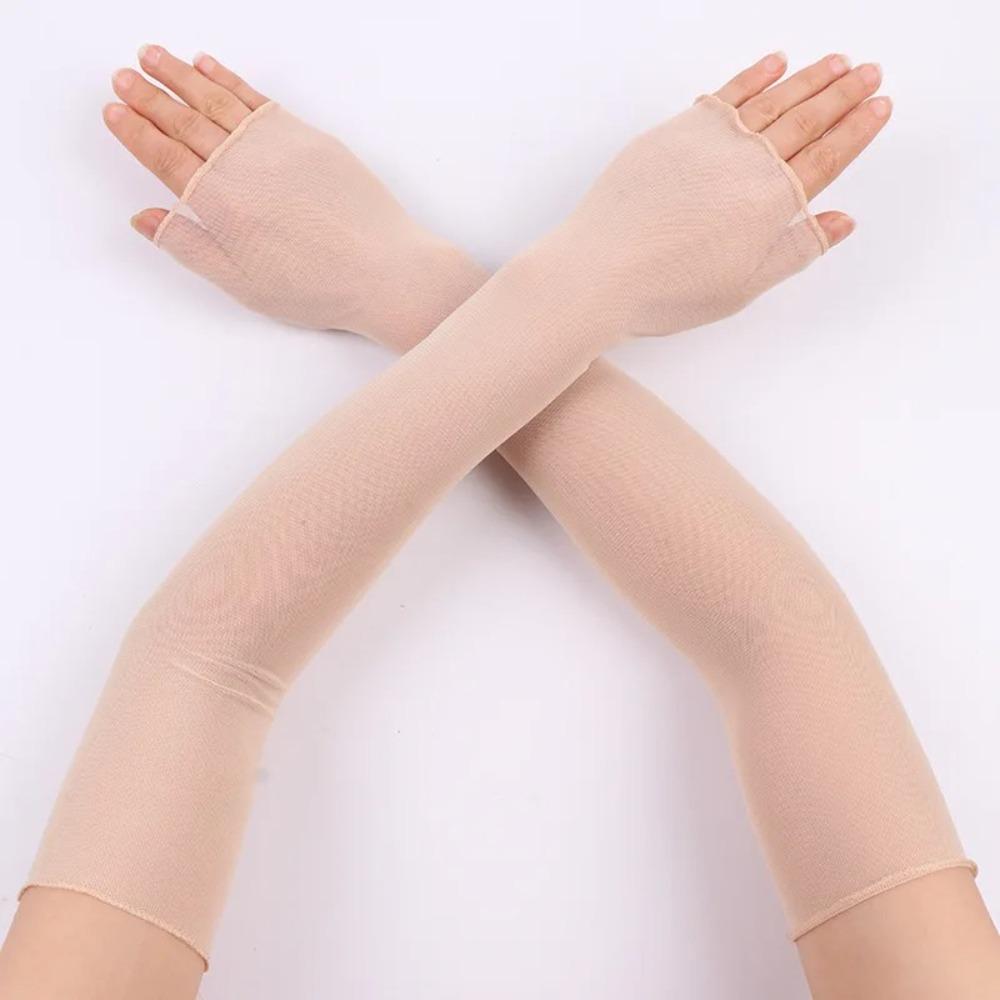 

Fashion Fingerless Sun Protection Sleeves Transparent Lace Arm Sleeves Long-Sleeved Breathable UV Sleeves Women Transparent бежевий