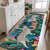 Jungle Animal Pink Leopard Runner Carpet Green Tropical Leaf Long Anti Slip Floor Mat For Hallway Bedroom Entry Decor