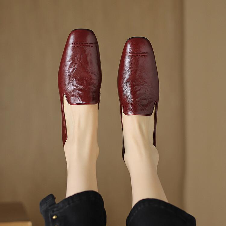 

Retro style first layer hand-scratched sheepskin lazy one-pedal flat-bottomed leather shallow mouth single shoes women s head women s shoes 39 бордовий