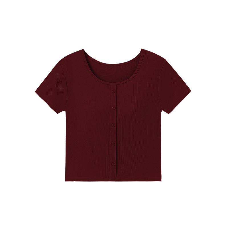 Modal Women's Short Sleeve Padded Top with Pajama-Style Back - Ribbed Base Layer for Inner or Outer Wear