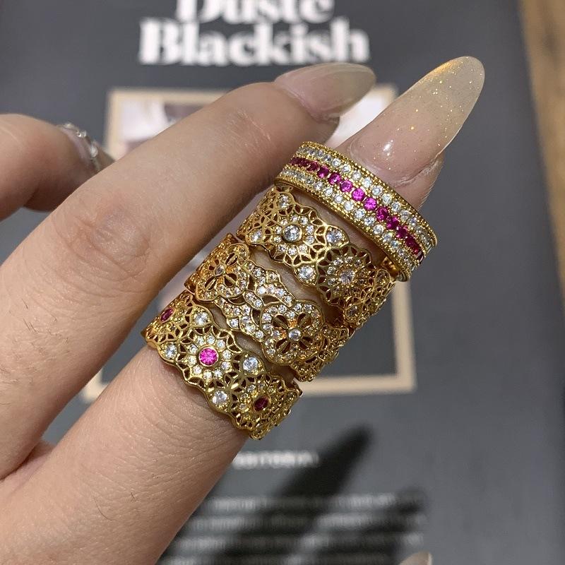 Tonglaopu Ancient Rose Window Ring Women'S Red Corundum Full Diamond Ring Cross Vajra Pestle Ring