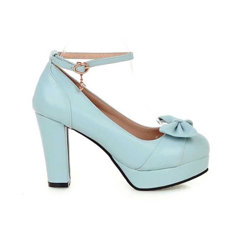 Scarpe Donna Con Cinturino Alla Caviglia - Mary Jane Punta Rotonda, Tacco Medio 4 Cm, Fiocco