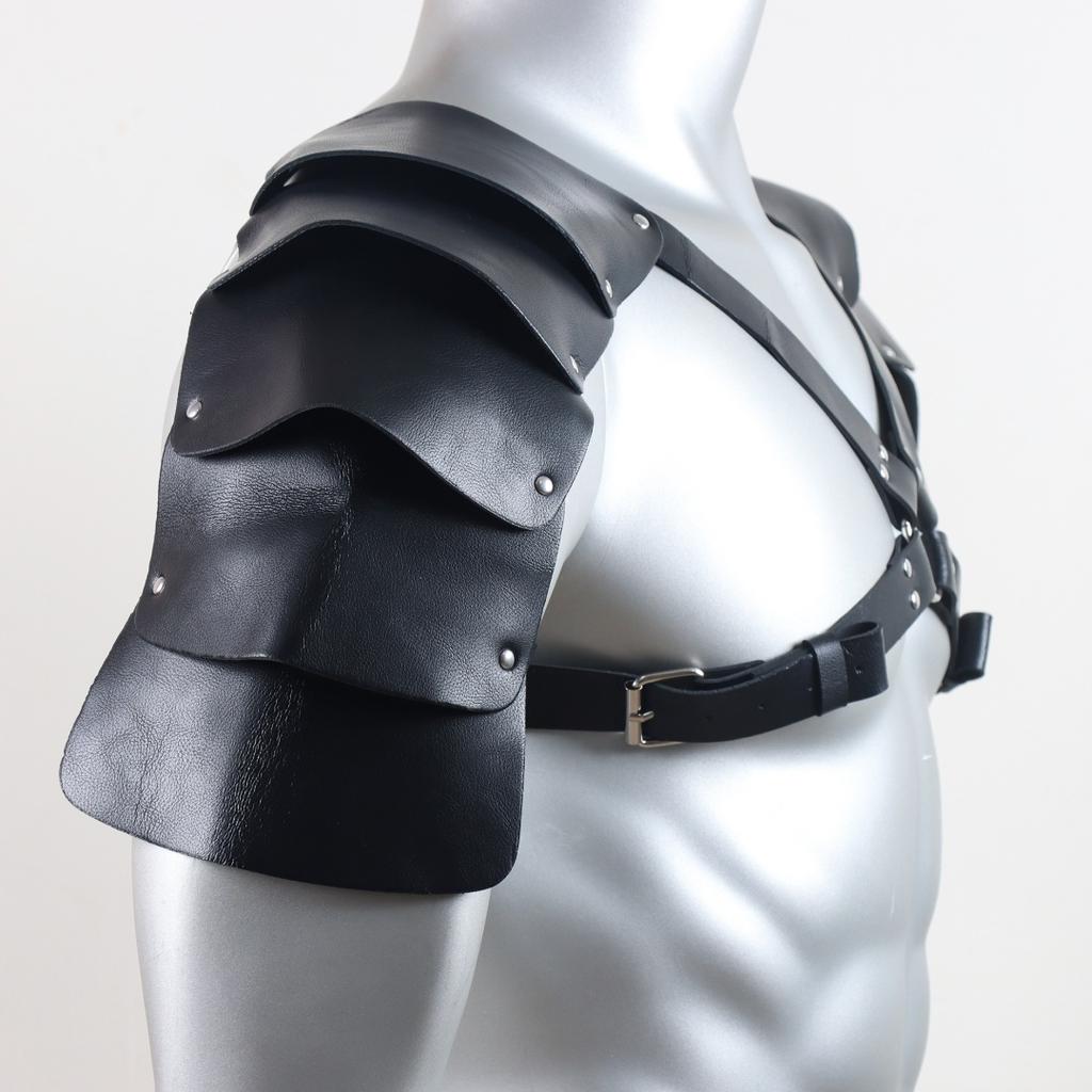 Men Medieval PU Leather Shoulder Armor Belt Halloween Cosplay Knight Body Chest Harness Adjustable Viking Shoulder Belt