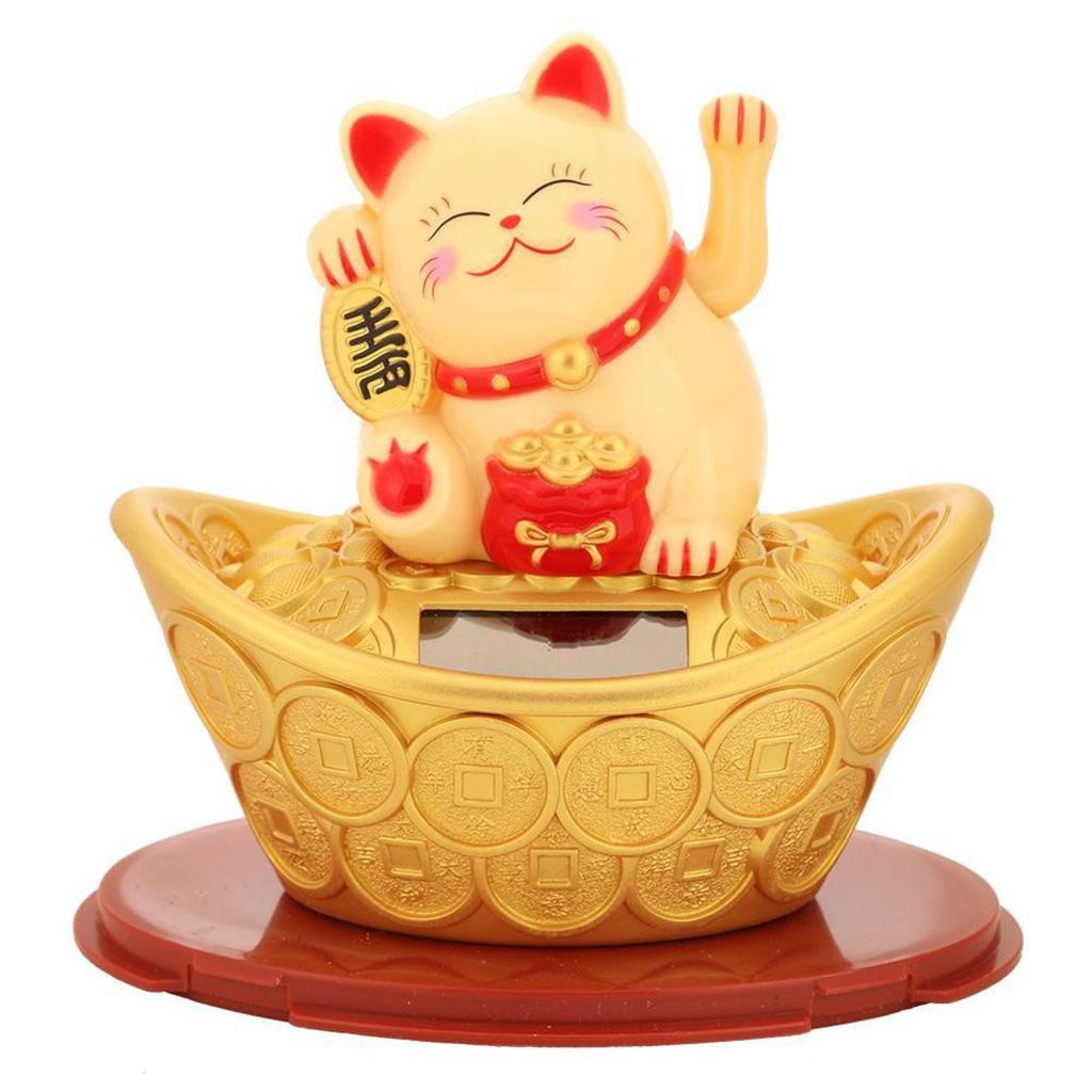 Gold Ingot Lucky Cat Hand Hotel New Year Ornament Shop Solar Waving Decor Fortune Plastic Wealth 11.5x7.5x12cm
