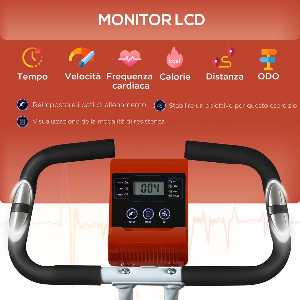 Foldable Magnetic Exercise Bike with 8 Resistance Levels and Adjustable Seat, in Steel, 97x43x110 cm, Red