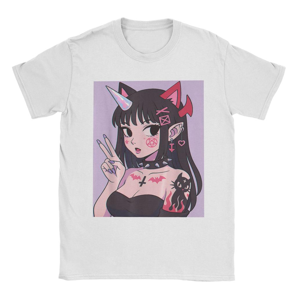 Anime Girl Kawaii Pastel Goth Aesthetic Edgy Satanic Waifu TShirts Unisex Round Collar T Shirts  Short Sleeve Tee Shirt Clothes