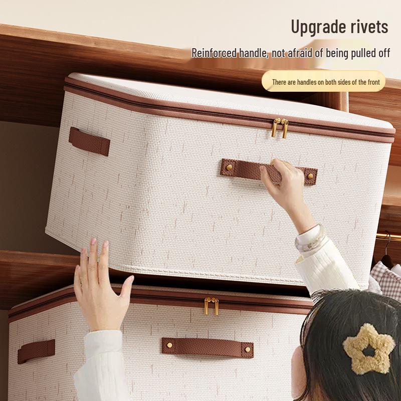 Tianshan Cotton & Linen Zipper Storage Box with Lid for Clothes & Toys