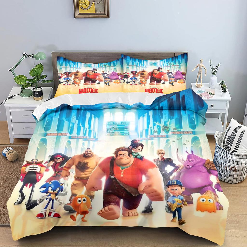 Wreck-It Ralph Bettwäsche-Set für Kinder King Size Luxusbezug 100% Polyester 3-teilig Weihnachtsgeschenke Heimdekoration
