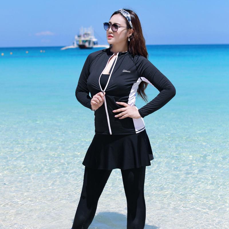 Plus-Size Women's Two-Piece Diving Suit, XL, Long Sleeves & Pants, Sun Protection, Slimming, Jellyfish-Resistant, 5-Piece Set