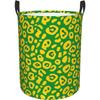 Yellow Green Leopard Print Circular Laundry Hamper Dirty Clothes Laundry Basket Round Storage Bin