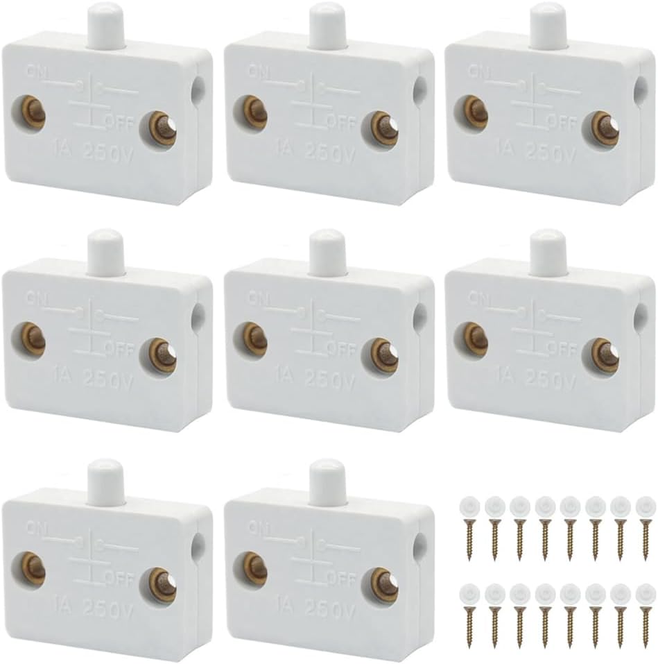 6PCS Cupboard Door Switch White 1A 250V Cupboard Light Control Switch Cupboard Auto Control Switch Push To Wardrobes, Bookcases, Cupboard Doors,