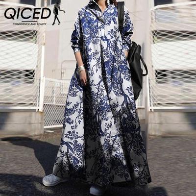 Camisa feminina primavera manga comprida vestido vintage tamanho grande esfregão vestido longo solto
