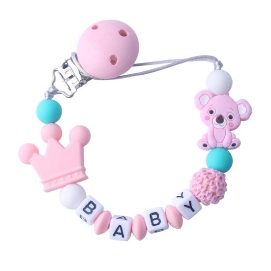 

Симпатичные бусы с буквами коала, силиконовый браслет-прорезыватель для прорезывания зубов, пустышка, зажим для соски розовый