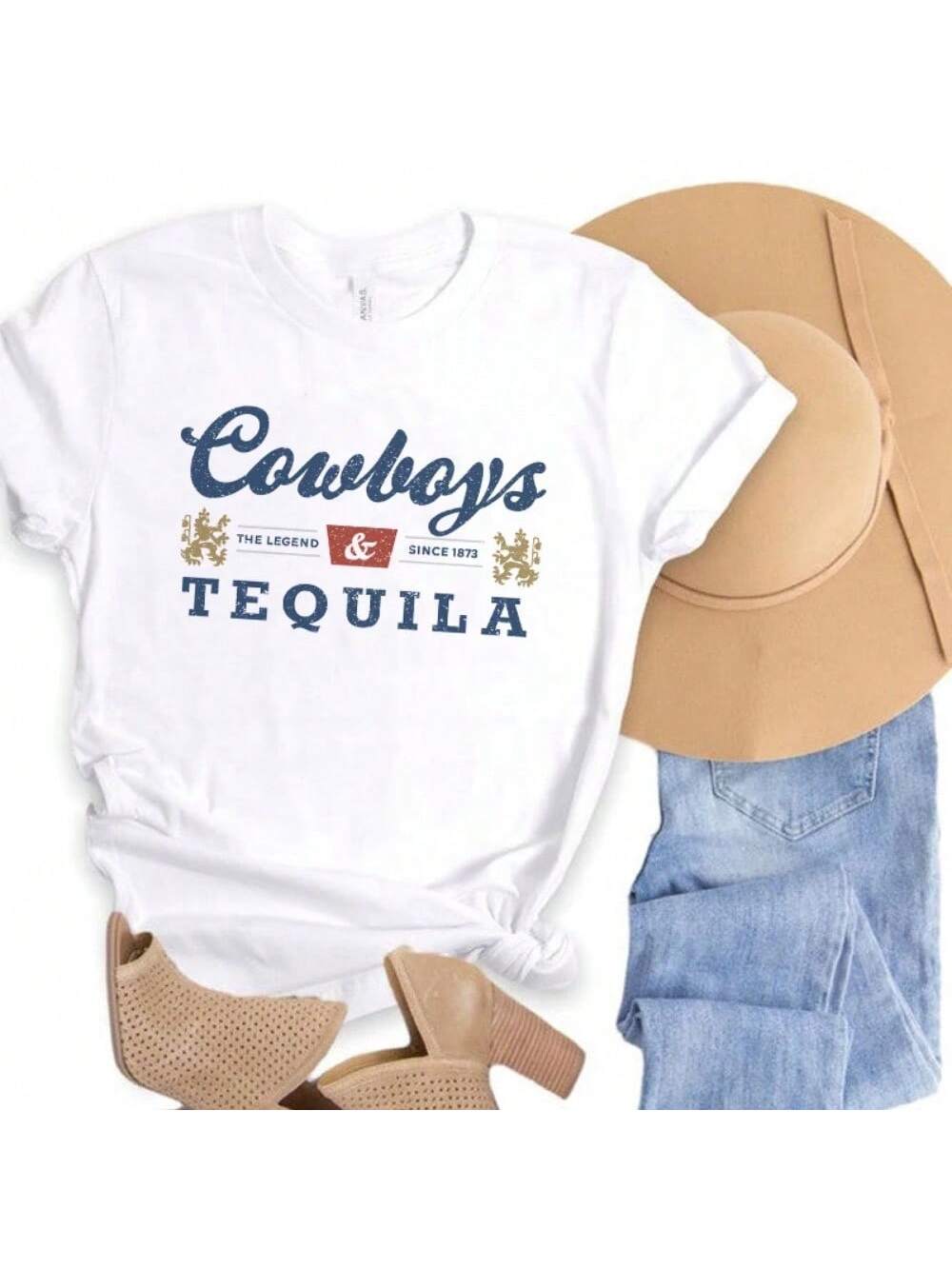 

Cowboys Tequila Women Funny Drinking T-Shirts Short Sleeve Vintage Country Music T Shirt Cowgirl Retro Fashion Graphic Tees Tops S