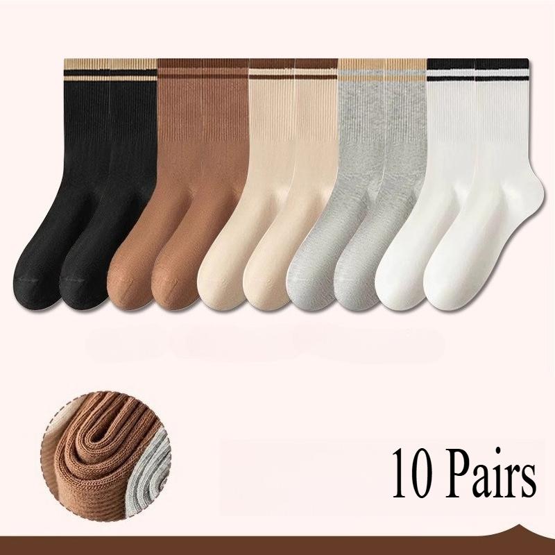 5/10 Pairs Maillard Stripes Simple High Elastic Casual Girls Socks Korean Style Socks for Women