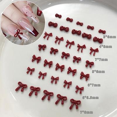 100 ks 3D Nail Art Červené Mašličky Přívěsky Potřeby Kawaii Doplňky Pryskyřice Pro Zdobení Nehtů Produkt Manikúra Zdobící Materiály Nástroj