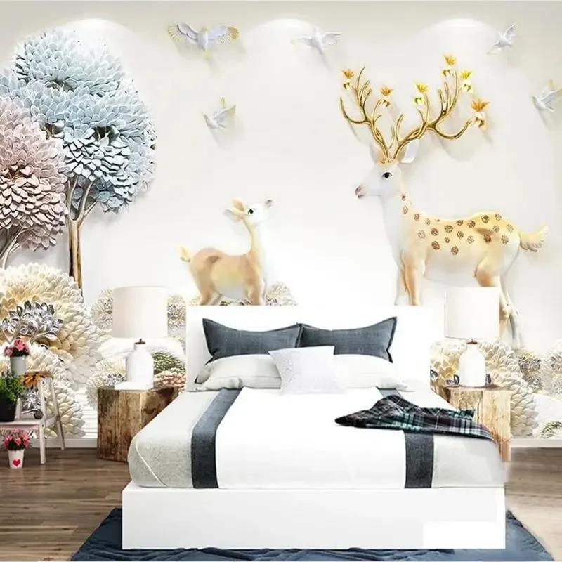 Wallpaper 3d Modern Minimalist Nordic Relief Rich Tree Elk Wallpaper European Background Wall Decoration Mural