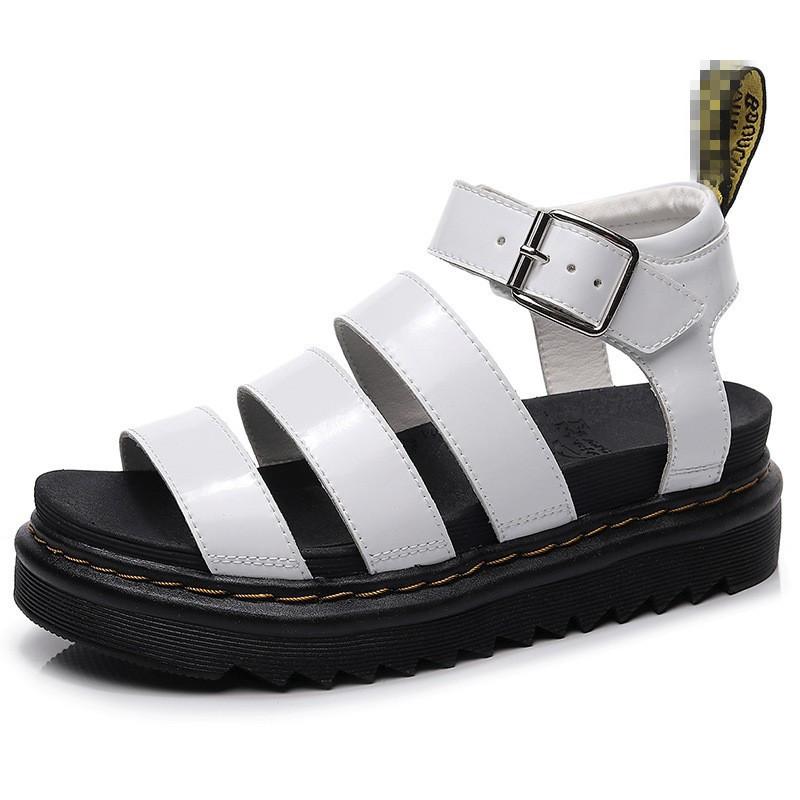 

Summer laire martin sandals ladies buckle opentoed beach shoes platform leather fish mouth muffin sandals 35 белый