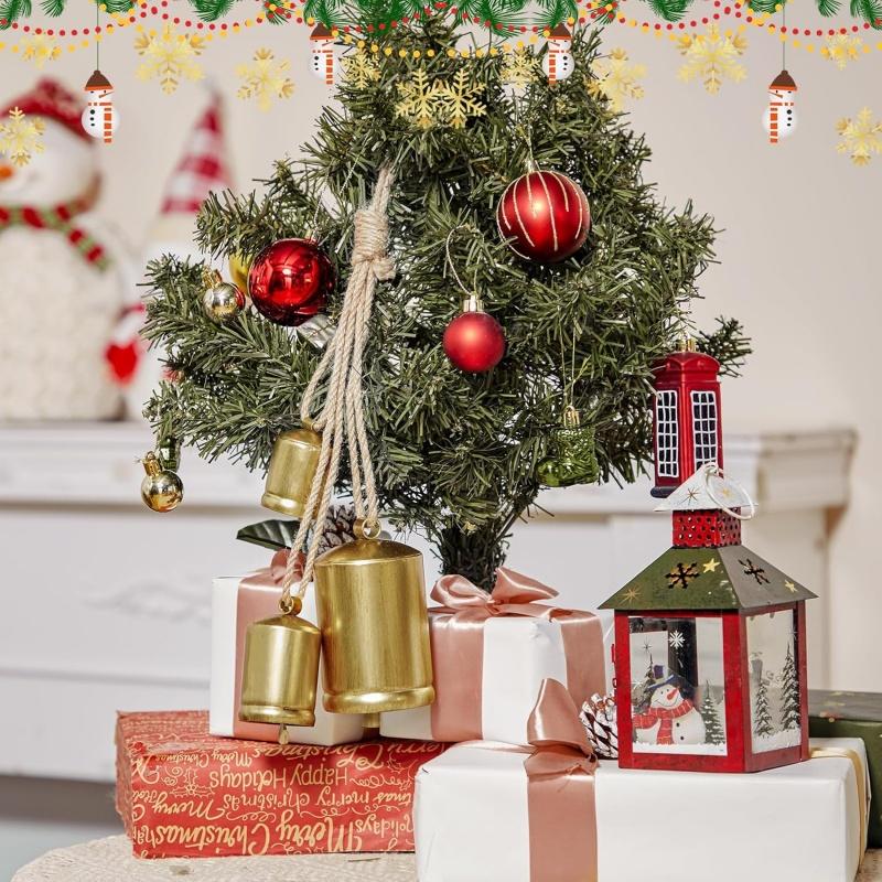 Christmas Cow Bell Metal Brass Bell with Jute Hanging Rope Home Party Xmas Decor