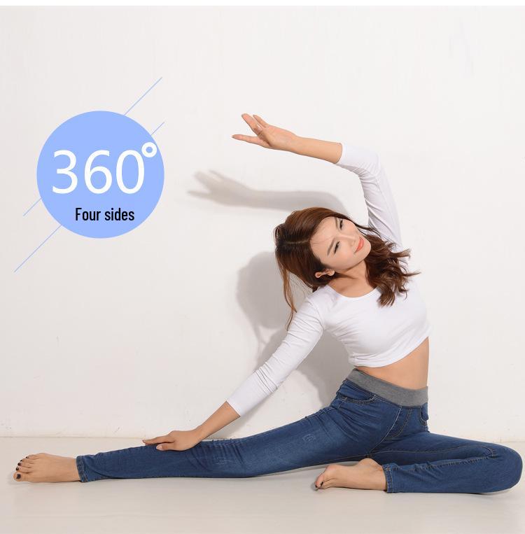 Damenjeans im koreanischen Stil, mittelhoch geschnitten, elastisch, schmal geschnitten, Skinny