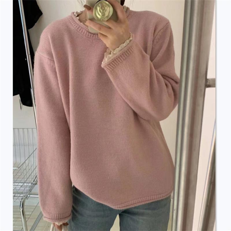 Women's Sweater Autumn/Winter New Lace Edge Long Sleeve Loose Base Knitted Sweater
