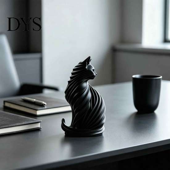 Decorative Sculptures for Modern Interior 3D Printed Cat Sculpture, Style Matte Statue, Black And White Art Decor Table PLA Ornament Home Aesthetic