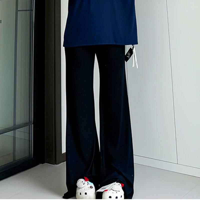 Maternity Wide-Leg High-Waisted Loose Summer Pants for Petite Women L чёрный