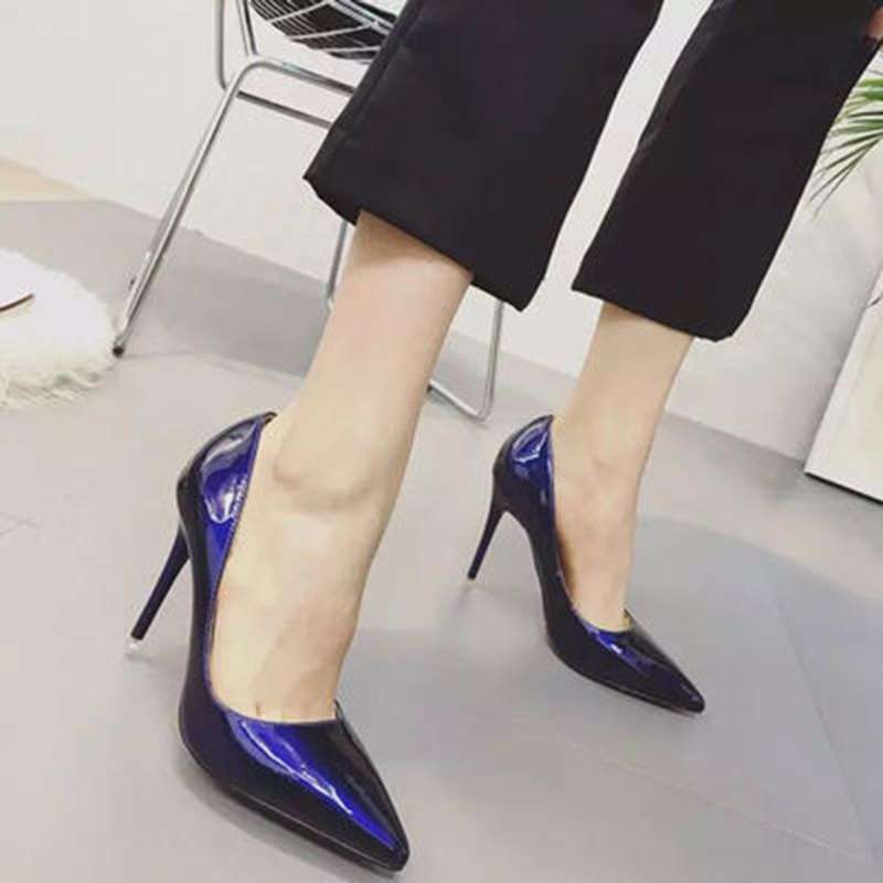 Άνοιξη 2019 10cm nude μυτερές ψηλοτάκουνες stiletto γυναικεία μονά παπούτσια μαύρο μεσαίο τακούνι ανοιχτό στόμα παπούτσια εργασίας κόκκινα παπούτσια γάμου