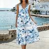 Women’s Sleeveless V Neck Midi Dress with Pockets Floral Print Cotton Linen Split Hem Casual Tank Style