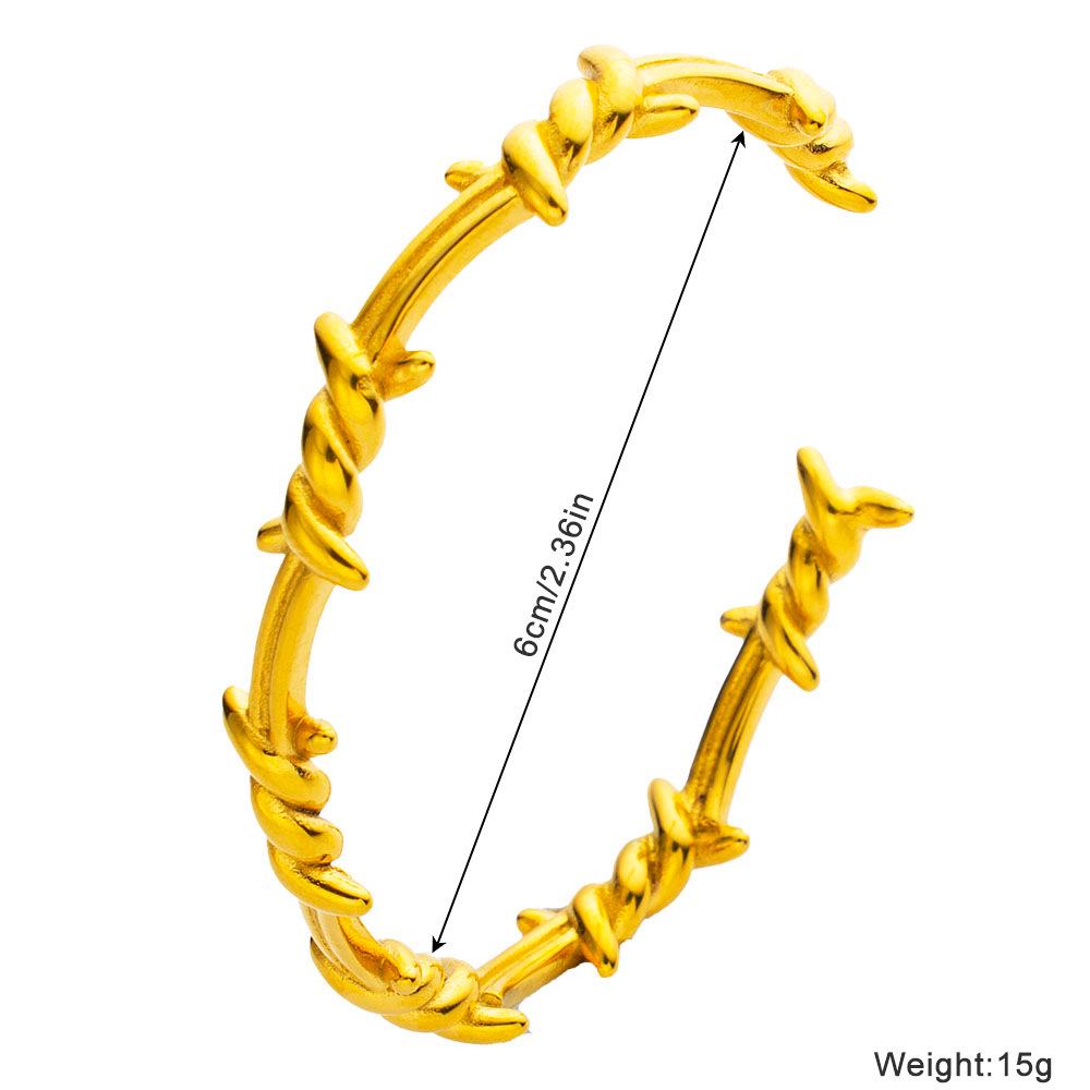 European Stainless Steel Open Cuff Bracelet for Women, Hammer Texture or Thorn Pattern Design, Light Luxury Style.