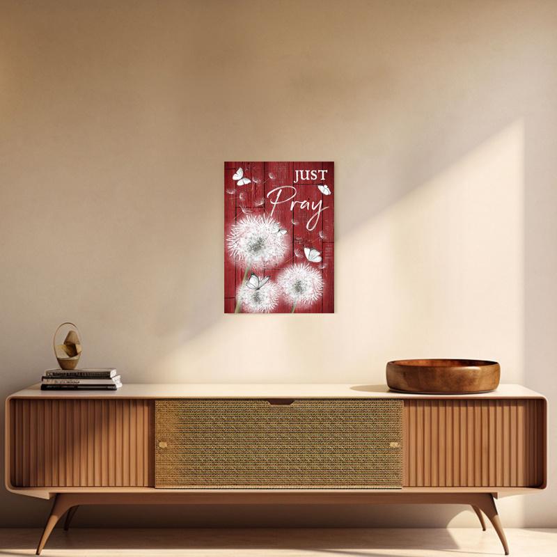 Framed - White Dandelion Butterfly Multiple Scene Display Framed Canvas Poster - Decorative Wall Art - Including Hanging Hard