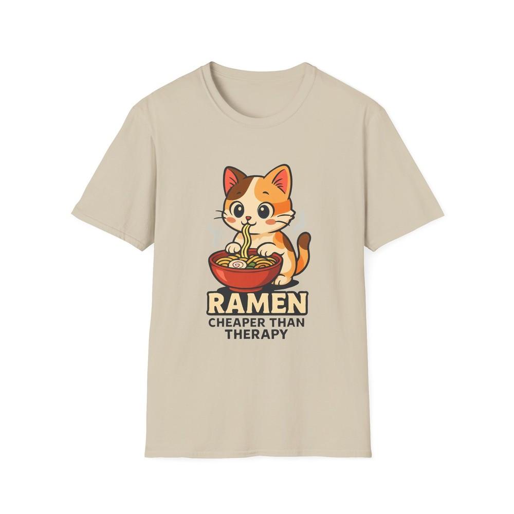 

Unisex Softstyle T-Shirt Calico Kitten Funny Ramen Cheaper Than Therapy Cartoon 4XL