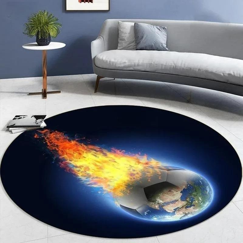 Soccer Pattern Round Carpet, Soccer Enthusiasts, Goal Shooting Design, Living Room & Bedroom Decorative Mat, Seat Cushion