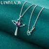 URMYLADY 925 Sterling Silber Lila AAAAA Zirkon Engel Kreuz Anhänger Halskette Für Frauen Hochzeit Charme Schmuck