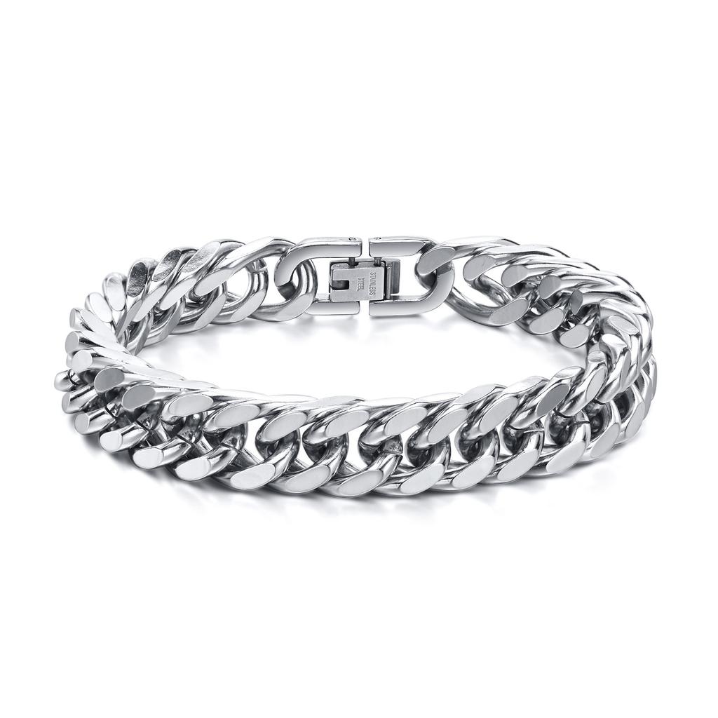 Herren Grobe 8/10/12/15MM Edelstahl Kubanische Kette Armbänder, Nie Verblassend Silberfarbe Metall Hip Hop Männliches Armband pulseira