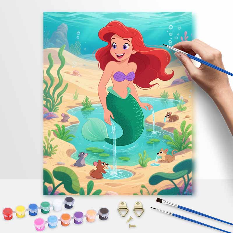 Disney Digital Oil Painting Art Kit Mermaid Underwater Scene Handmade Coloring Painting Home Decor