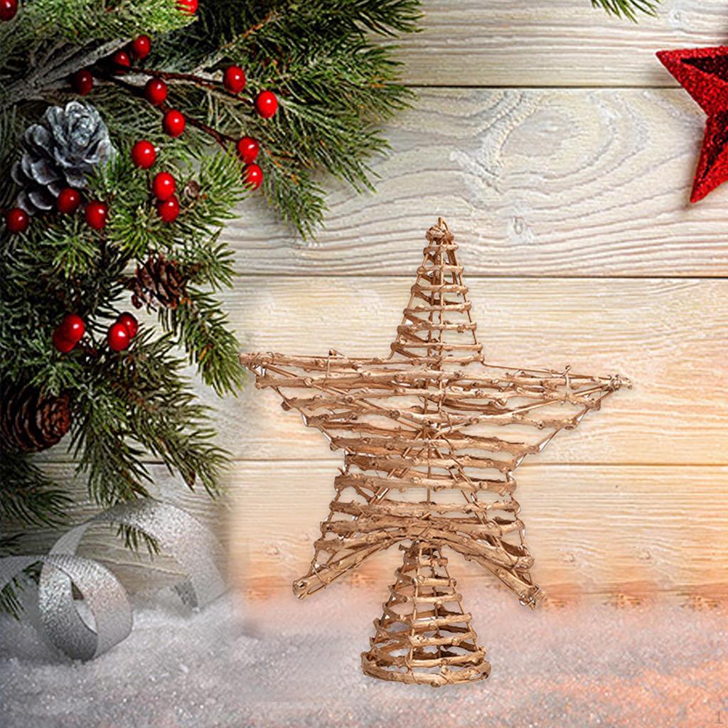 Vánoční hvězda na špičku stromku, Hvězda na špičku vánočního stromku, Železná a ratanová vánoční ozdoba na špičku pro párty bar,