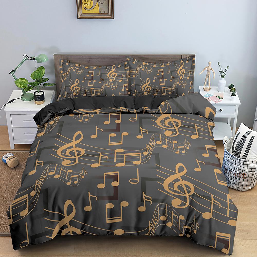 Musical Symbol King Queen Duvet Cover Music Stave Theme Bedding Set for Kids Teens Adults Crucifix 2/3pcs Quilt Cover Pillowcase