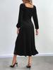 2024 European & American Women's Sexy Slit Velvet Dress with Square Neck & Puff Long Sleeves